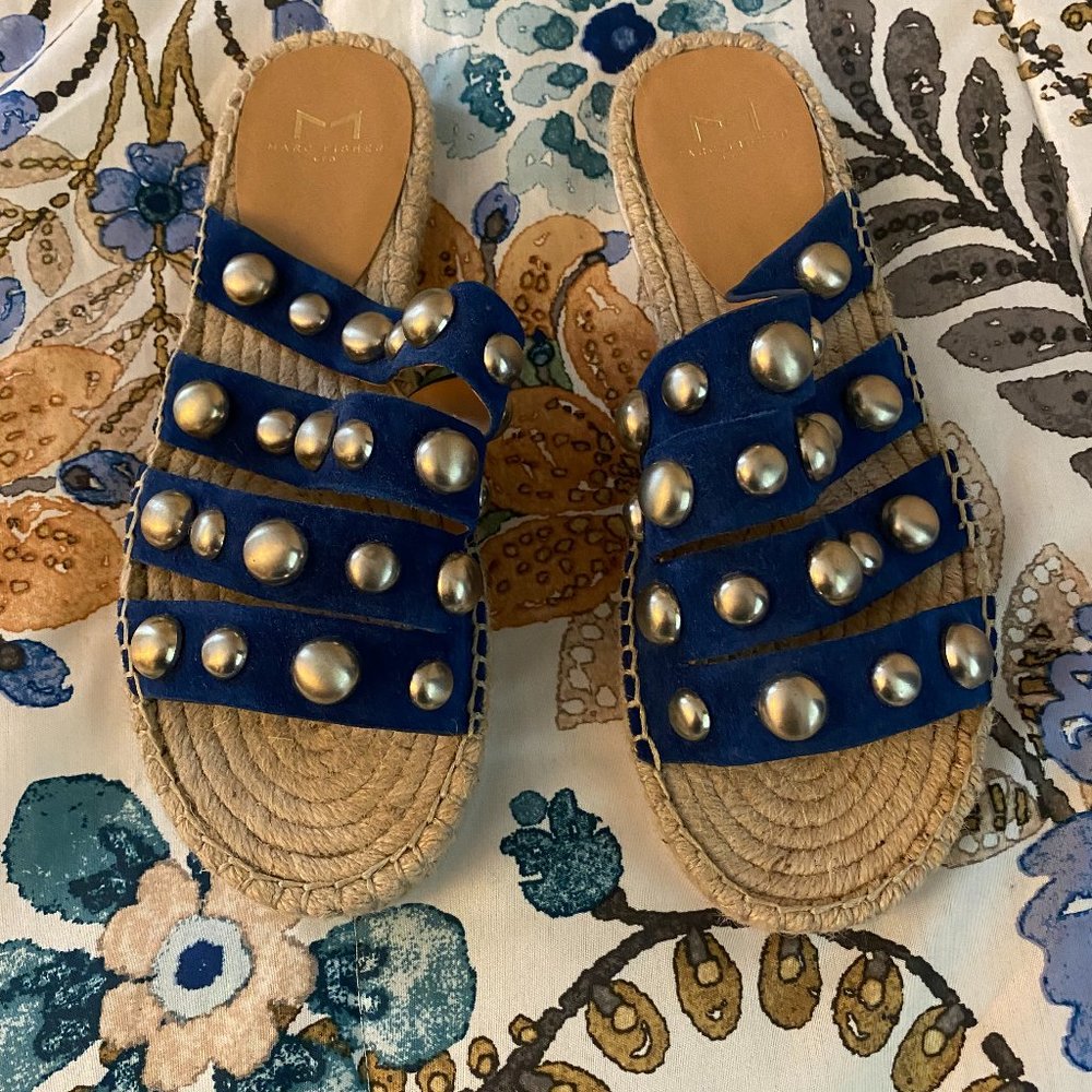 Marc Fisher Navy Studded Sandals Size 7.5